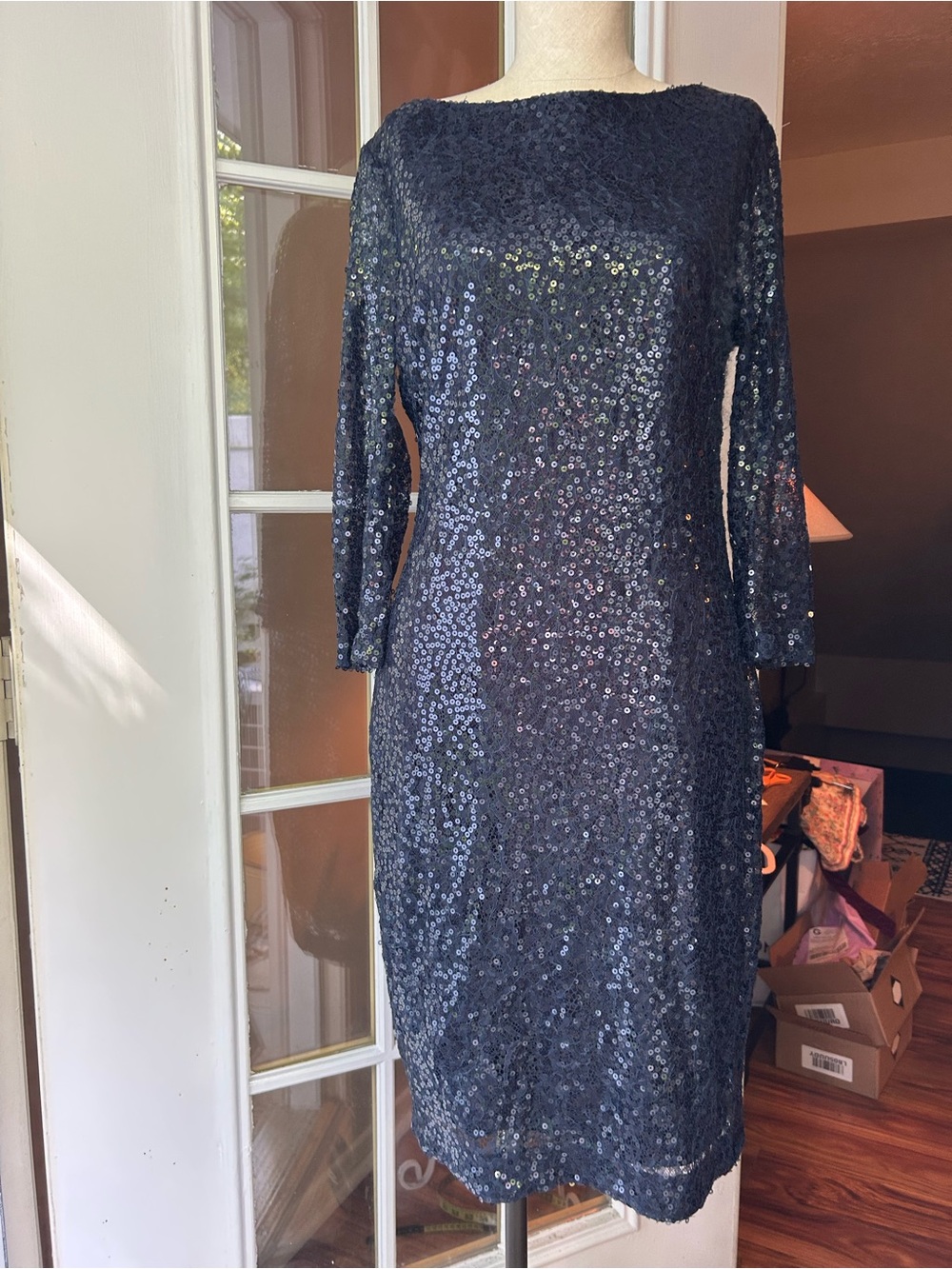 Cache midnight blue Sequin Sheath Dress. Sz. 10